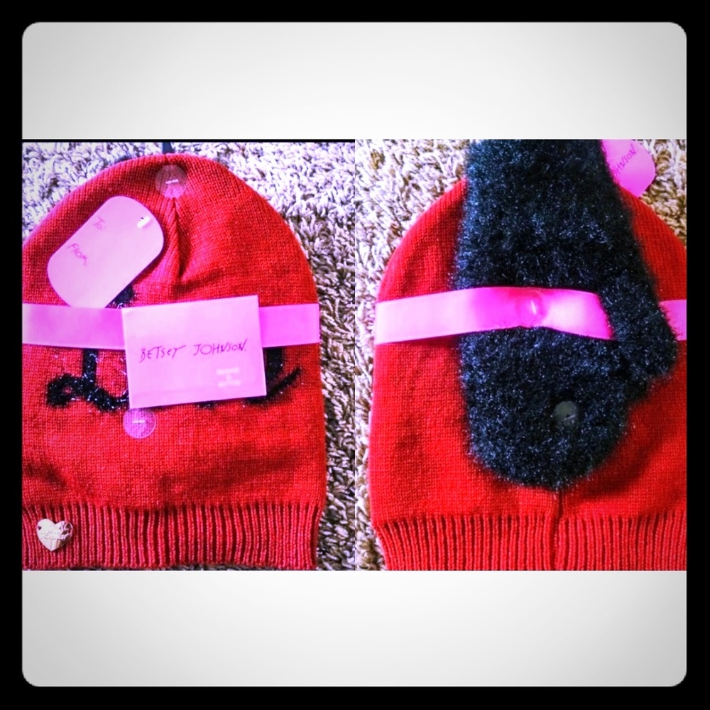 Betsey Johnson Red & Black Kids Adult Beanie Set